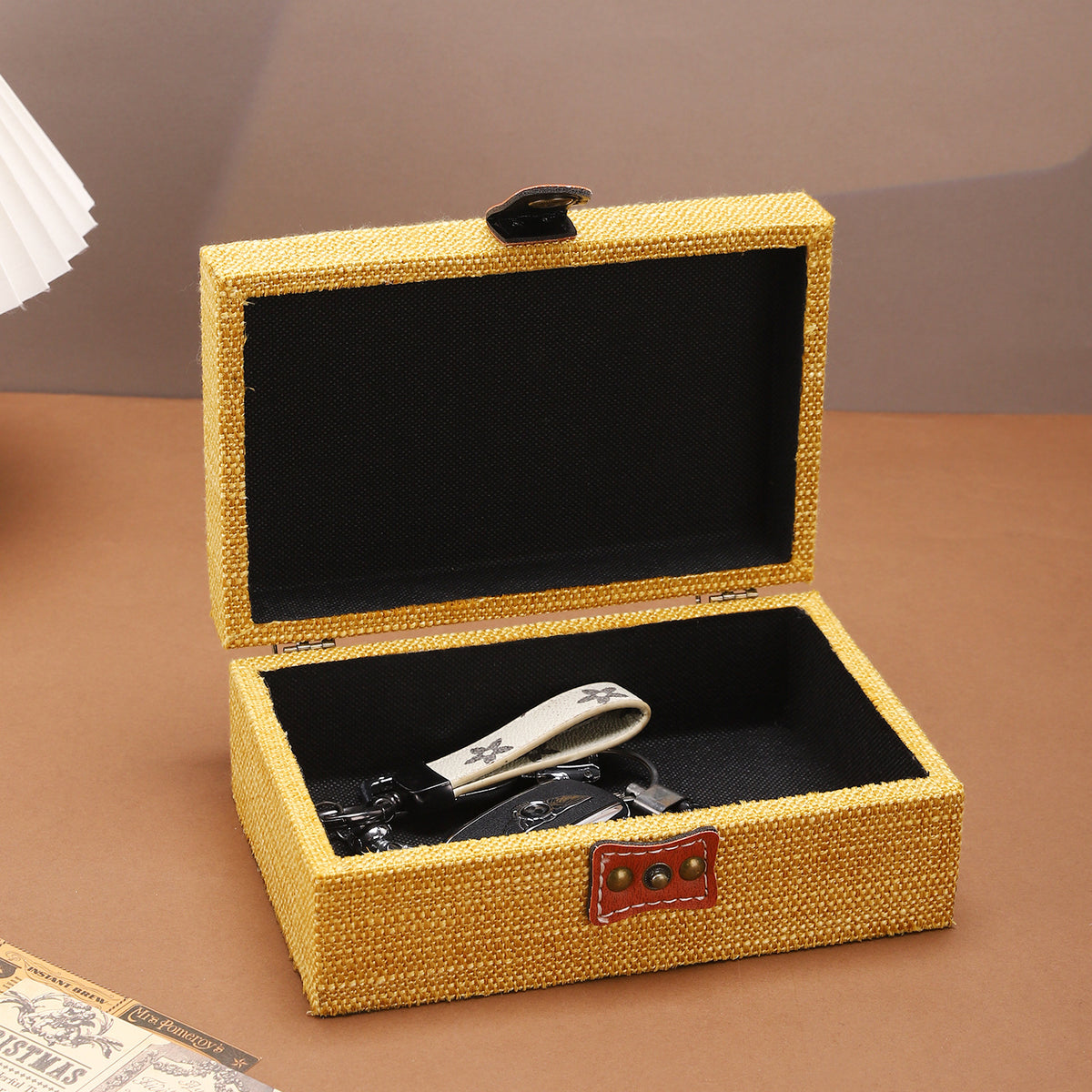 Fabric Storage Box with Leather Handle Homeandso