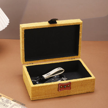 Fabric Storage Box with Leather Handle Homeandso
