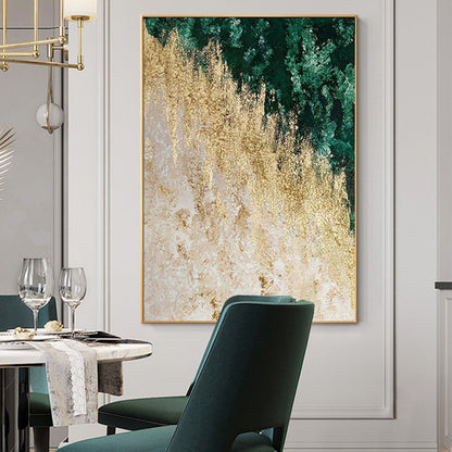 Textured Abstract Gold and Green Canvas Wall Art Homeandso
