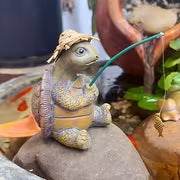 Playful Turtle Fishing Figurine Homeandso