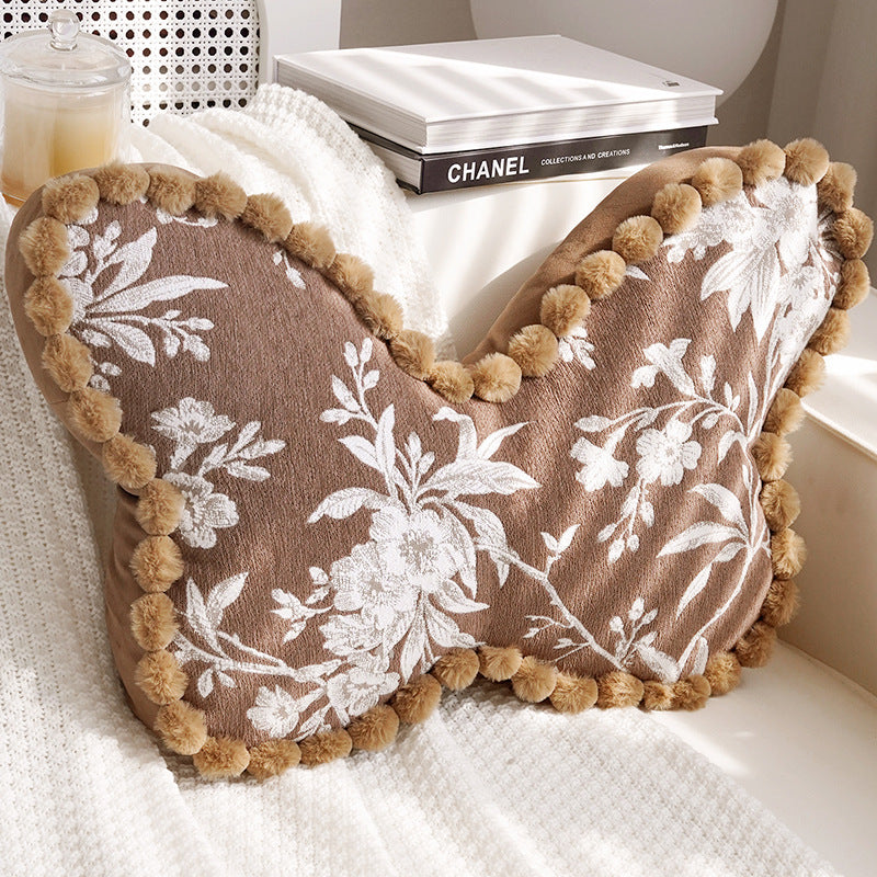 Artistic Floral Butterfly Shaped Throw Pillow