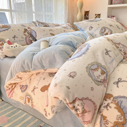 Soft Plush Cartoon-Themed Duvet Cover Set
