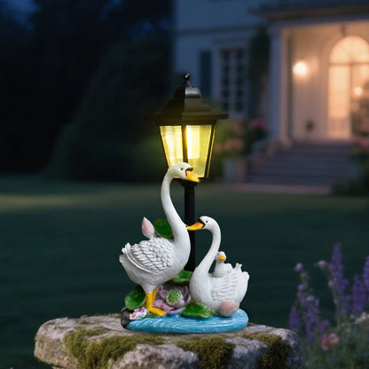 Decorative Swan Family Solar Lantern Homeandso