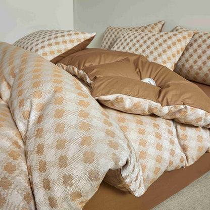 Embroidered Leaf Print Duvet Cover Set
