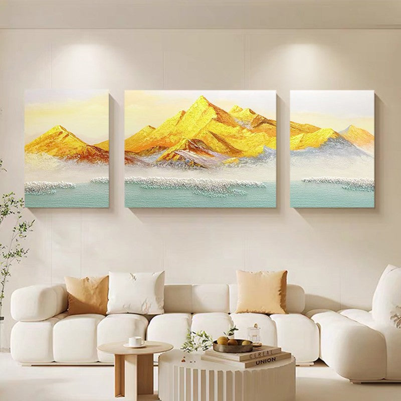 Textured Mountain Landscape Triptych Artwork Homeandso