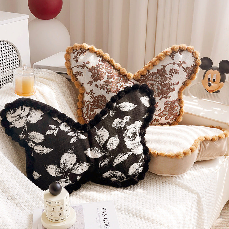 Artistic Floral Butterfly Shaped Throw Pillow