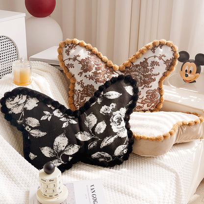 Artistic Floral Butterfly Shaped Throw Pillow