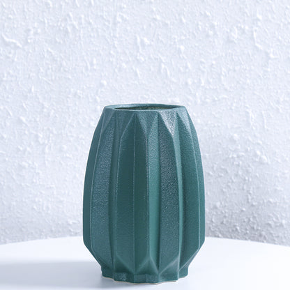 Textured Geometric Ceramic Flower Vase