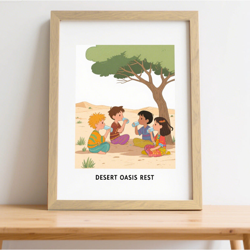 Whimsical Desert Oasis Illustration Wall Art Frame