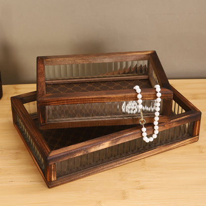 Decorative Glass and Wood Storage Tray Homeandso