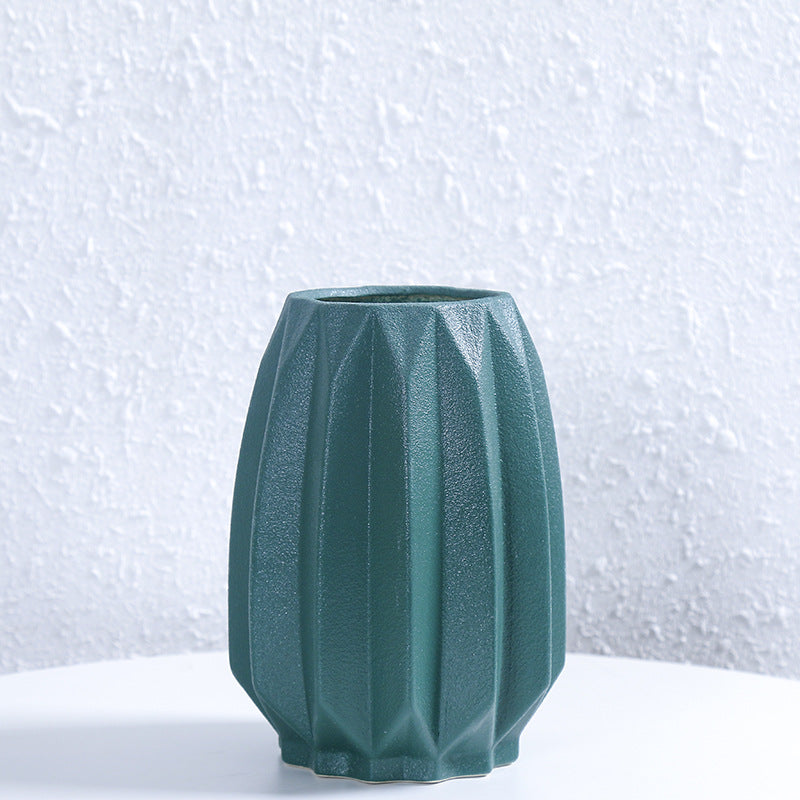 Textured Geometric Ceramic Flower Vase