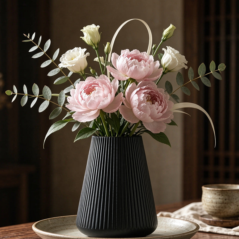 Modern Vertical Ribbed Ceramic Vase