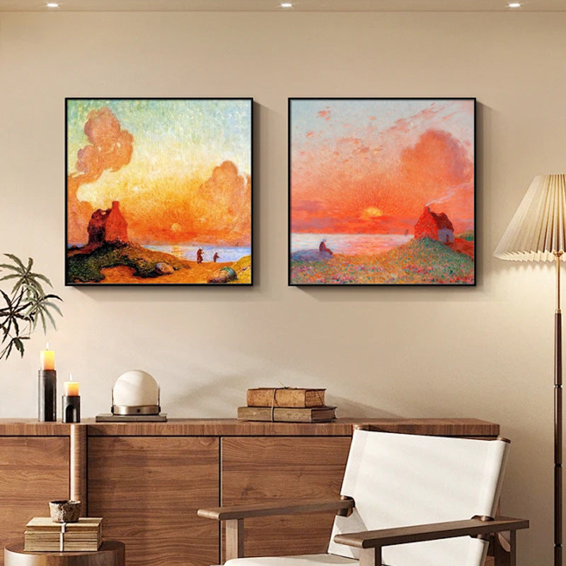 Framed Impressionist Sunset Landscape Art Homeandso