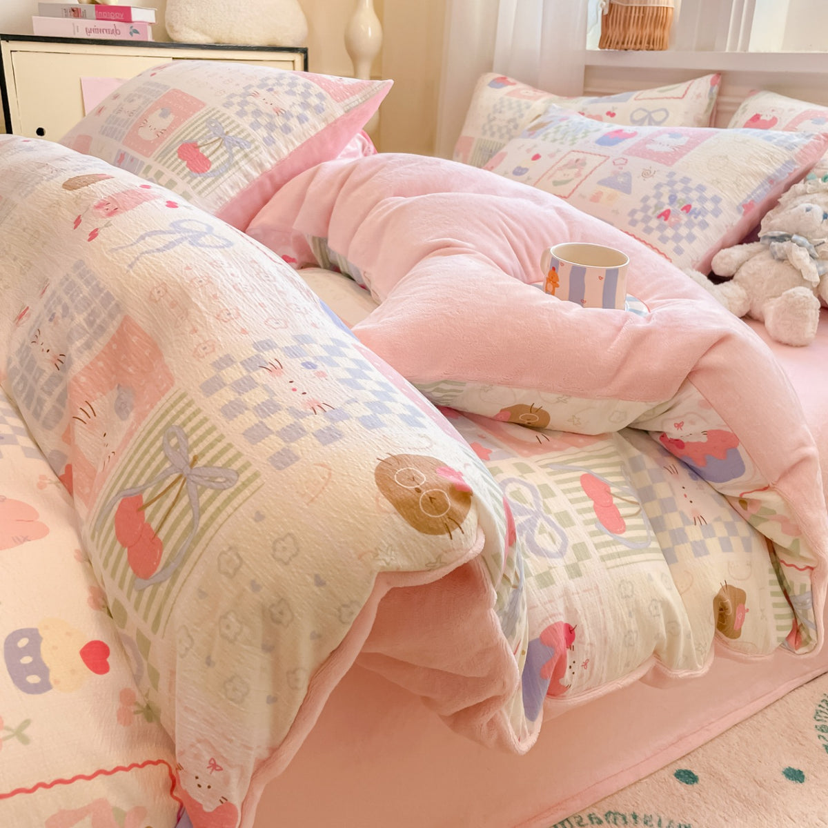 Playful Cartoon Print Duvet Cover Set Homeandso
