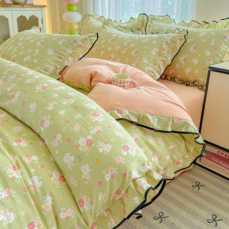 Decorative Floral Ruffled Duvet Cover Set Homeandso