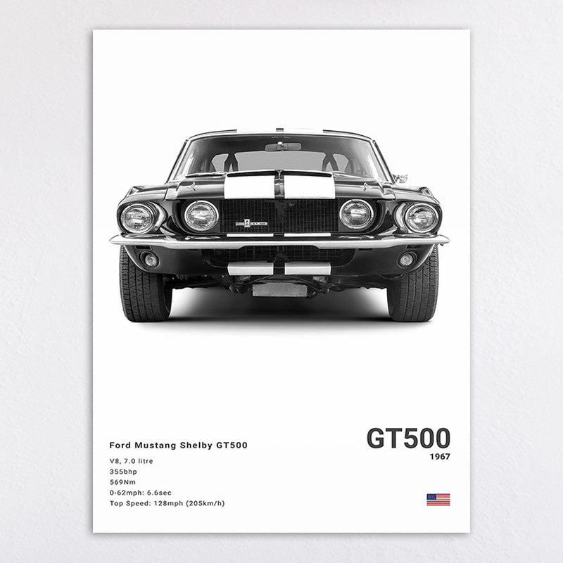 Vintage-Inspired Ford Mustang GT500 Art Print Homeandso