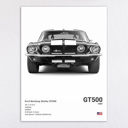 Vintage-Inspired Ford Mustang GT500 Art Print Homeandso