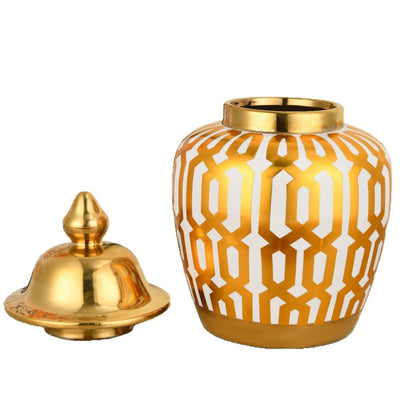 Decorative Geometric Pattern Lidded Jar Homeandso