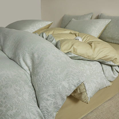 Embroidered Leaf Print Duvet Cover Set