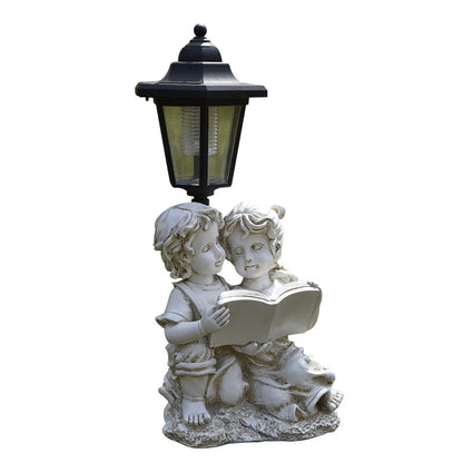 Outdoor Garden Solar Lantern with Stork Figurine Homeandso