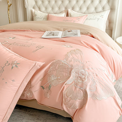 Embroidered Floral Duvet Cover Set