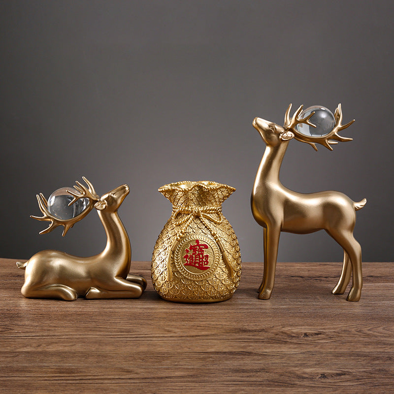 Decorative Golden Deer Figurine Set Homeandso