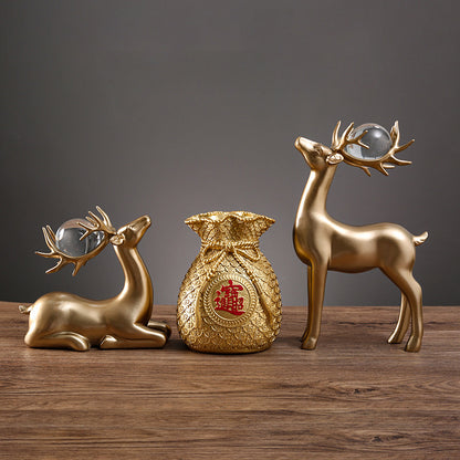 Decorative Golden Deer Figurine Set Homeandso