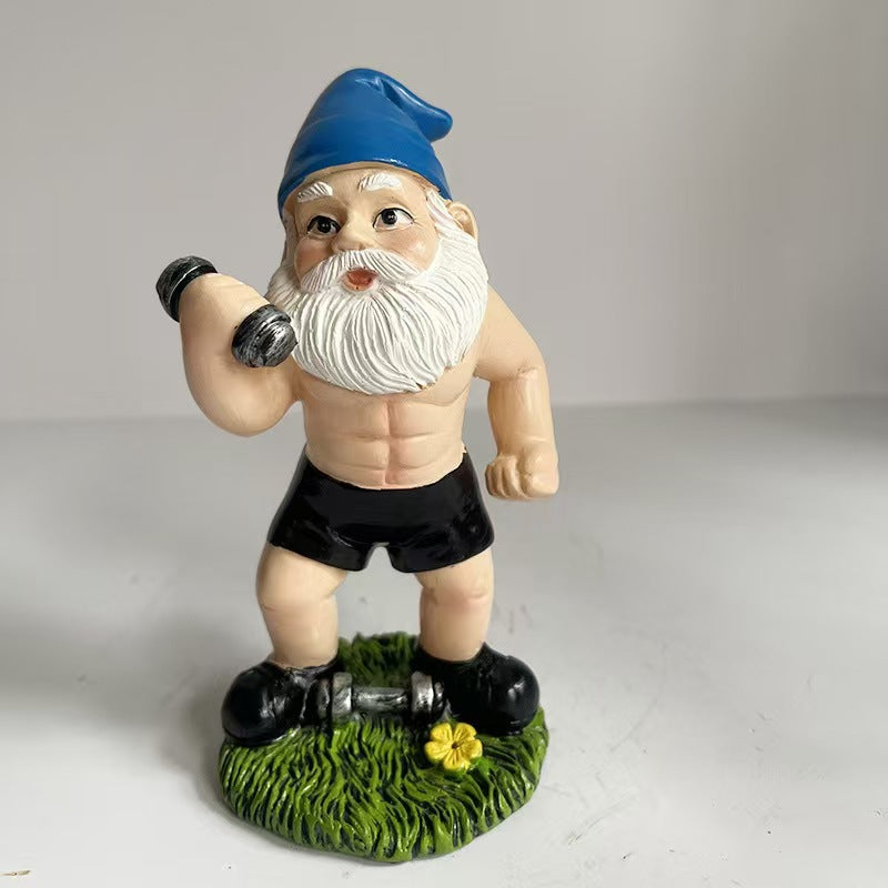 Playful Weightlifting Gnome Figurine Homeandso
