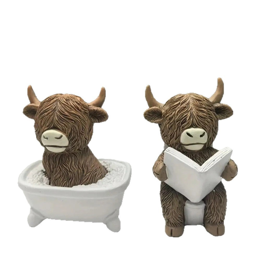 Whimsical Highland Cow Bath Figurine Homeandso