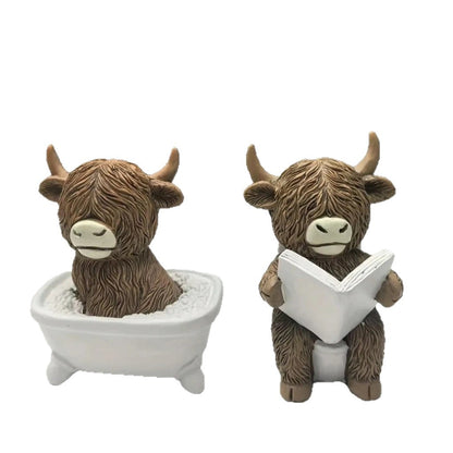 Whimsical Highland Cow Bath Figurine Homeandso