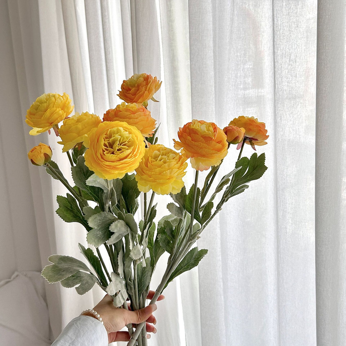 Realistic Faux Ranunculus Floral Arrangement