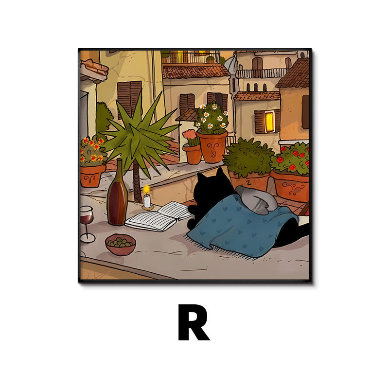 Whimsical Cat-Themed Art Print Homeandso
