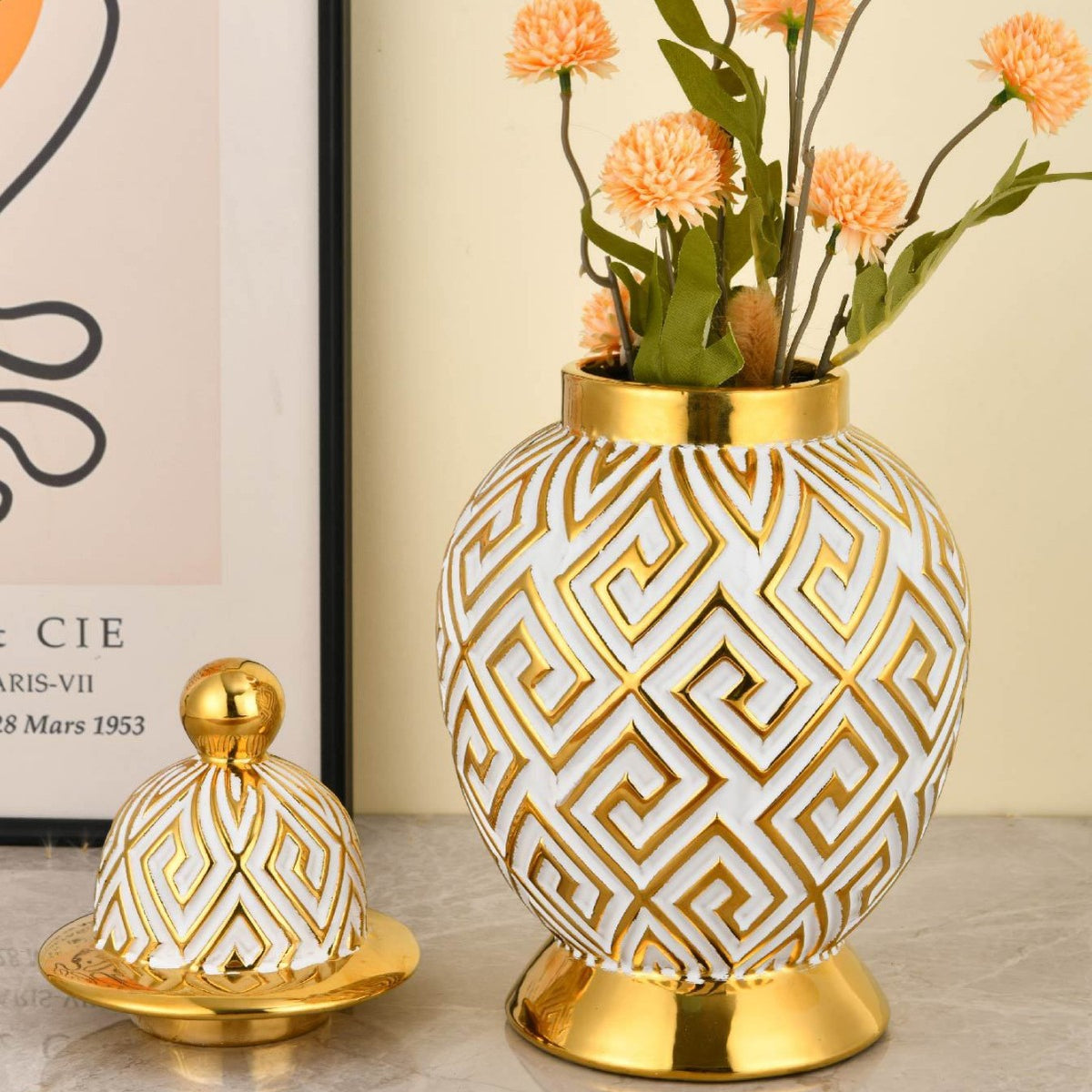 Decorative Geometric Pattern Lidded Jar Homeandso