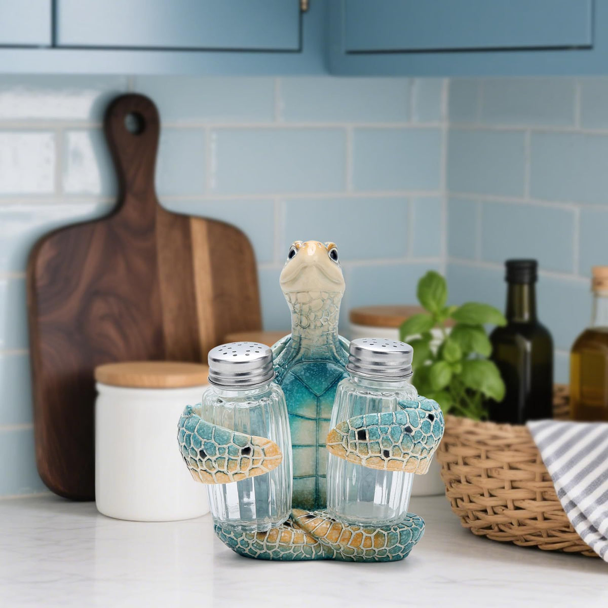 Decorative Turtle-Shaped Salt and Pepper Shaker Holder Homeandso