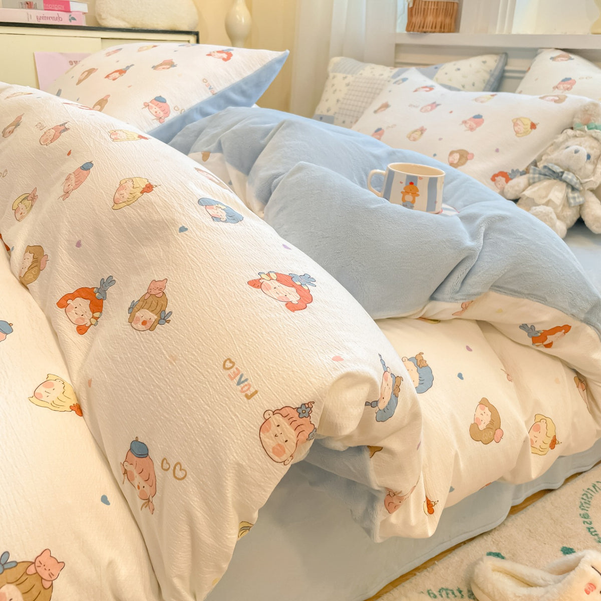Playful Cartoon Print Duvet Cover Set Homeandso