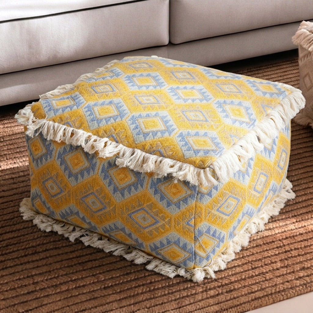 Floral-Patterned Fabric Floor Pouf