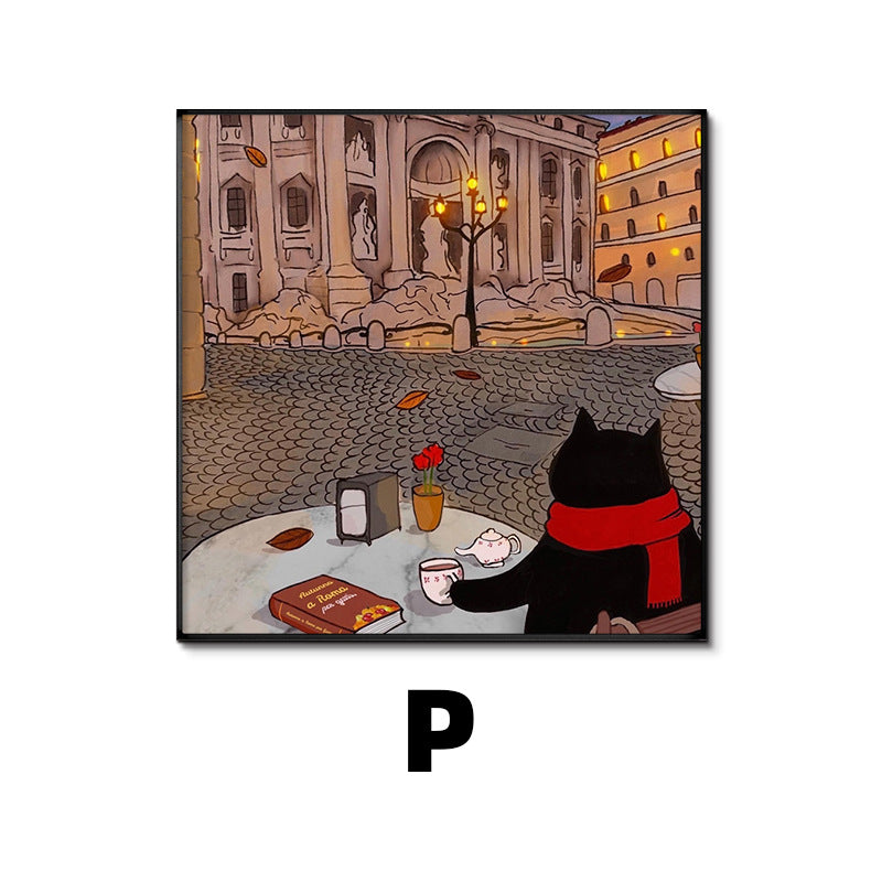 Whimsical Cat-Themed Art Print Homeandso