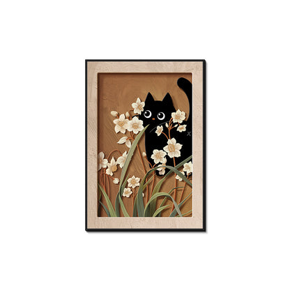 Whimsical Cat-Themed Framed Art Print Homeandso