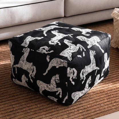 Floral Print Upholstered Floor Pouf