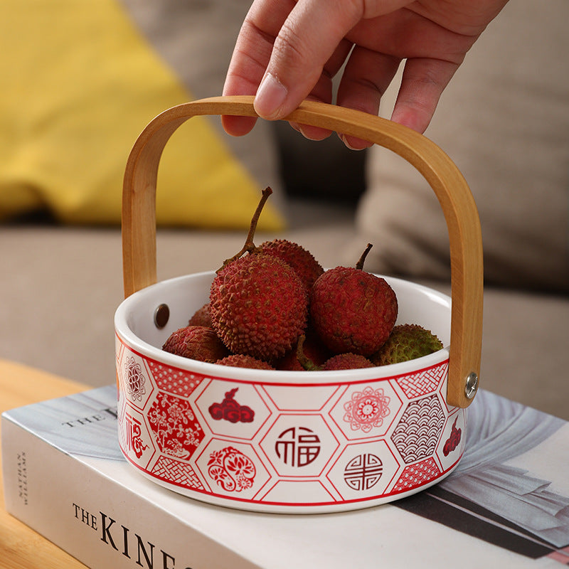 Decorative Storage Basket with Wooden Handle Homeandso
