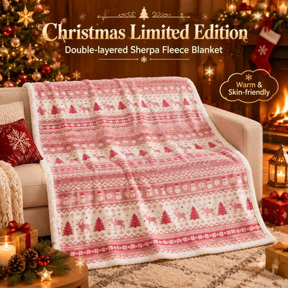 Christmas-Themed Flannel and Sherpa Blanket