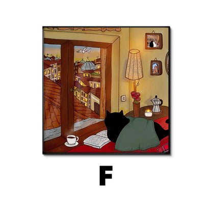 Whimsical Cat-Themed Art Print Homeandso