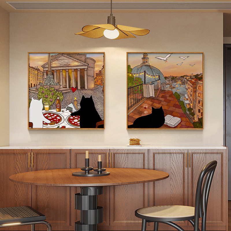 Whimsical Cat-Themed Art Print Homeandso