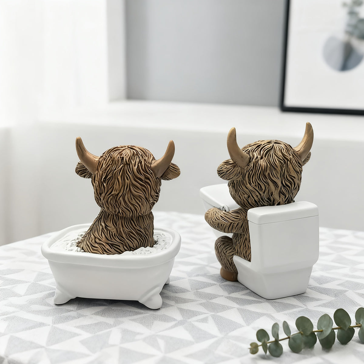 Whimsical Highland Cow Bath Figurine Homeandso