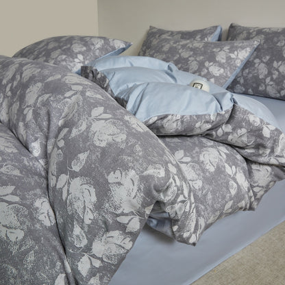 Embroidered Leaf Print Duvet Cover Set