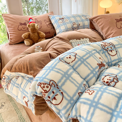Soft Plush Cartoon-Themed Duvet Cover Set