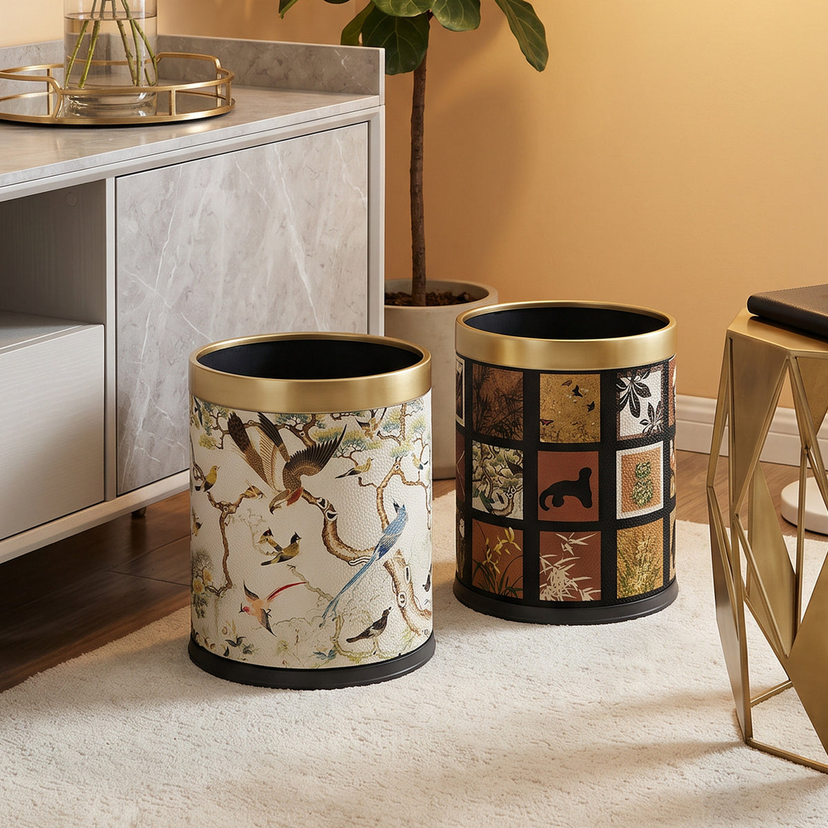 Decorative Waste Bin with Floral Bird Design Homeandso