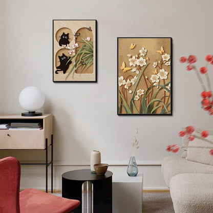 Whimsical Cat-Themed Framed Art Print Homeandso