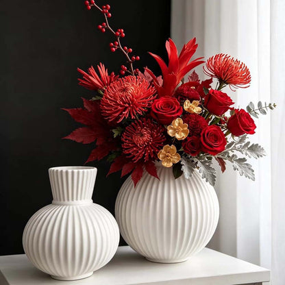 Elegant Ribbed Ceramic Vase