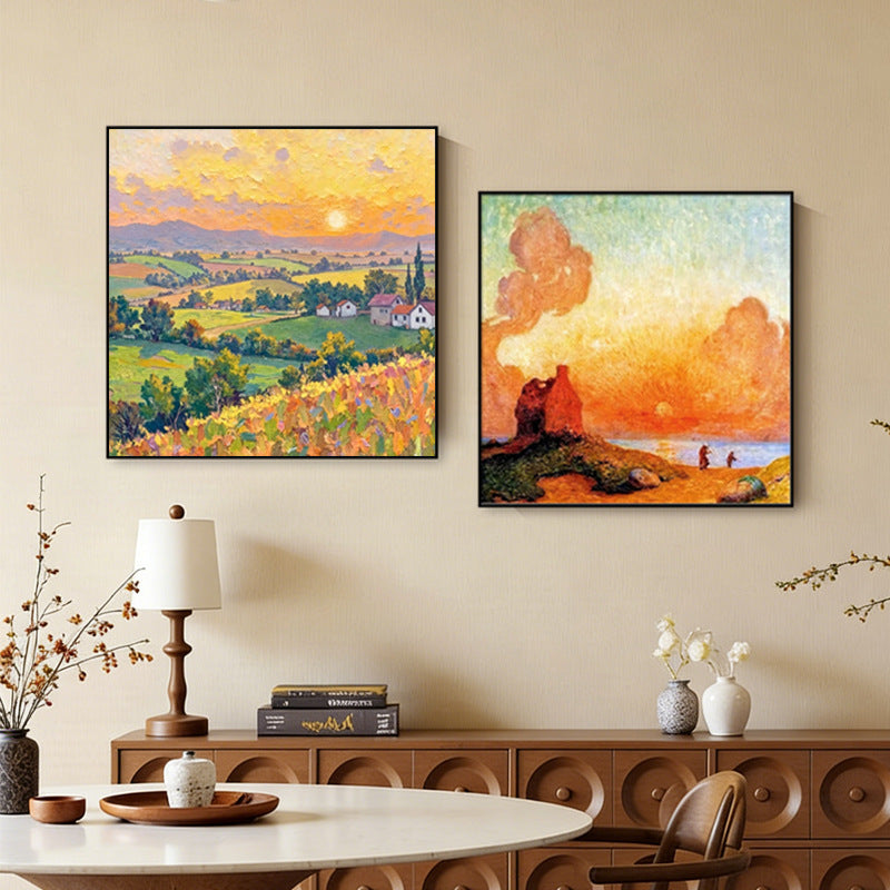 Framed Impressionist Sunset Landscape Art Homeandso